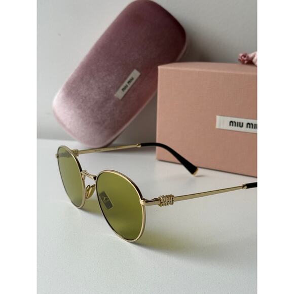 NEW Miu Miu MU55ZS Gold Green Tinted Metal Sunglasses $548 main image 3